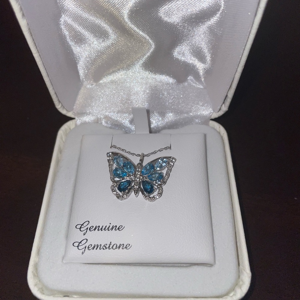 Blue Topaz Sterling Silver Butterfly Pendant